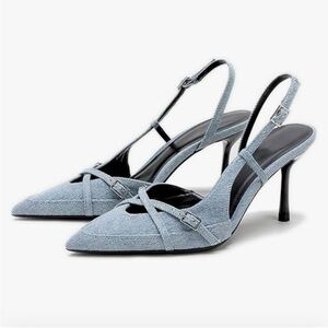 Zara Powder Blue Pointed Slingback Heels